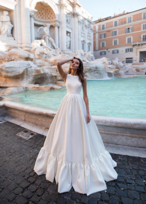 Sleeveless White Satin Minimalist Wedding Dress